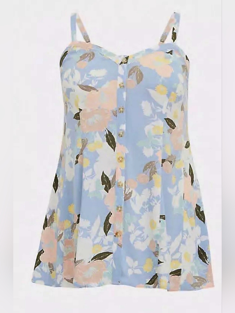 Torrid Blue Fog Floral Button Front Cami Romantic Tank โ Size 00 - M/L - Size 10 - Picture 4 of 17